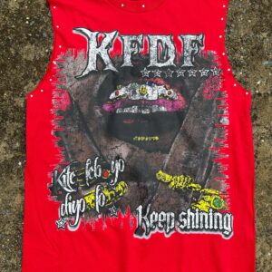 KFDF red tee with Rhinestone  desc 100% cotton oversized